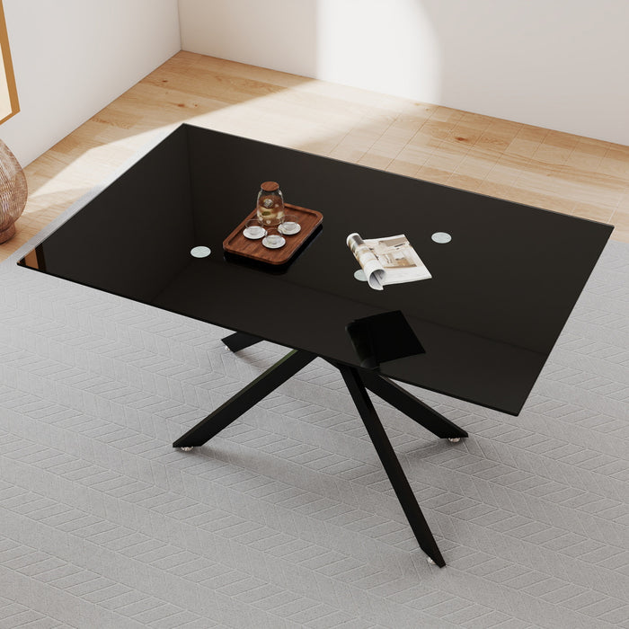 Ethan 51.18\" Rectangular Tempered Glass Dining Table with Stylish Metal Legs,Black Coffee Table