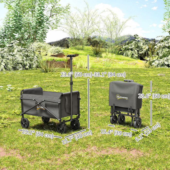 Outsunny Collapsible Folding Wagon Cart, Portable Outdoor Utility Compact Small Garden Cart with Universal Wheels and Adjustable Handle for Sports, Camping, Shopping, Grey
