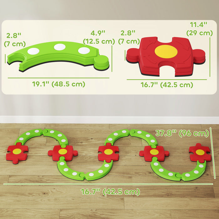 Qaba Kids Balance Beam Stepping Stones, 13 PCS Balance Bridge with Non-slip Surface & Bottom, Montessori Toy for Kids 3-8, Build Coordination and Gross Motor Skills, Green