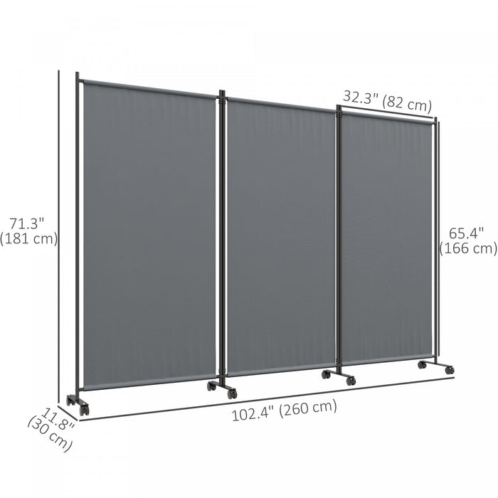 Outsunny Room Divider With Wheels, 6ft Folding Privacy Screen, Dark Grey