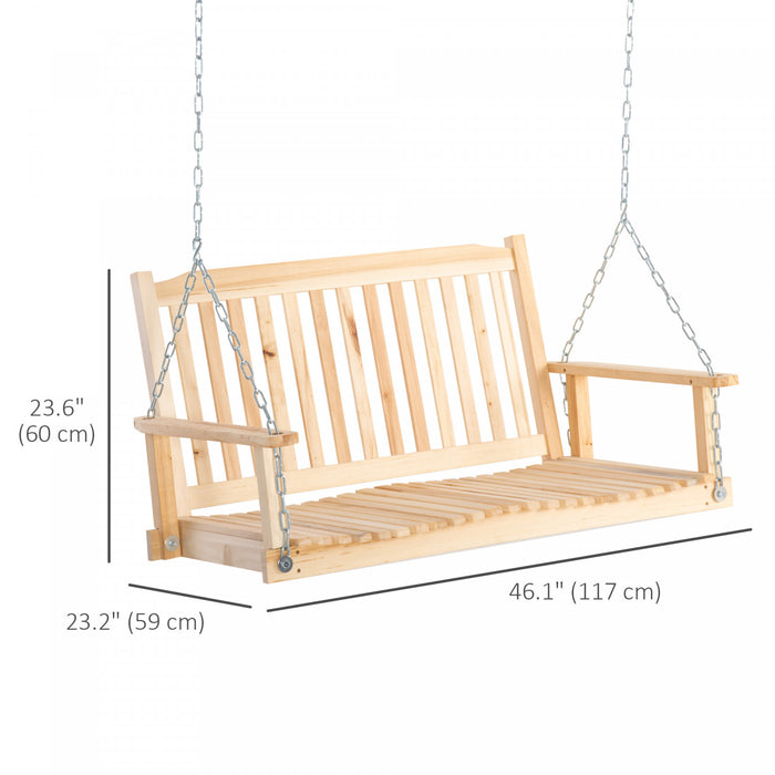 Outsunny 2-people Porch Swing Bench With 2 Hanging Chains For Deck Natural