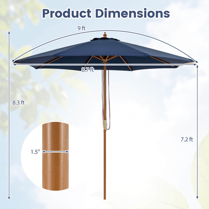 Costway 9 FT Patio Umbrella with Adjustable Height. Rope Pulley Lift. Vented Top for Beach Navy Blue