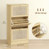HOMCOM Rattan Shoe Storage Cabinet Organizer with 3 Flip Drawers, Oak