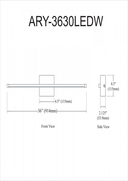 Dainolite Array LED Wall Sconce Horizontal 30w Matte Black White Acrylic Diffuser Lamp