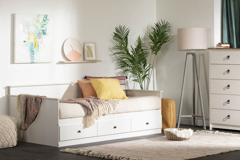 Plenny Daybed with Storage White Wash - South Shore Twin Bed