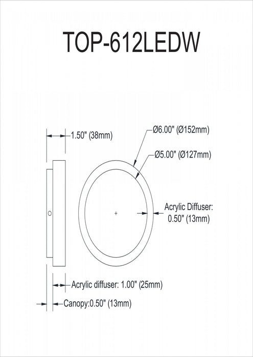Dainolite Topaz LED Wall Sconce 12w Aged Brass White Acrylic Diffuser Lamp