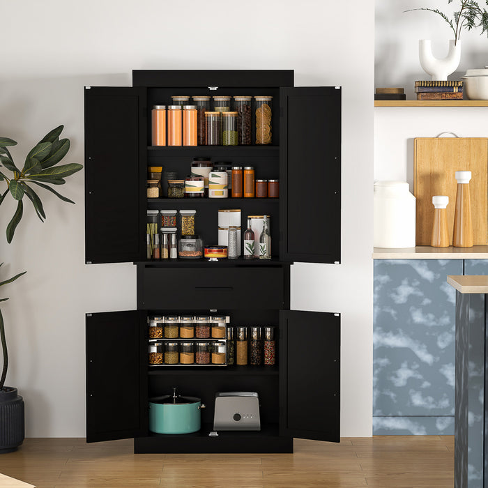 HOMCOM 72\" Tall Kitchen Pantry Storage Cabinet with Barn Doors, Black