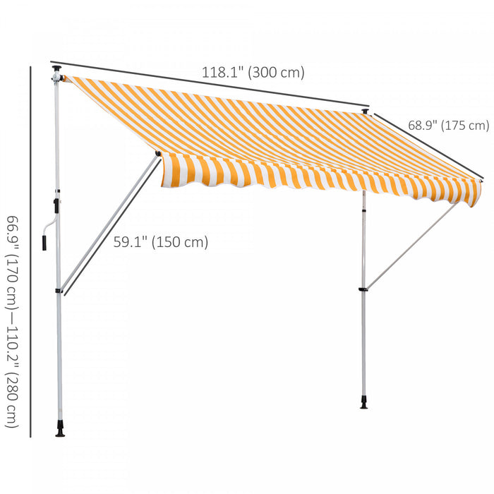 Outsunny 10x5ft Manual Retractable Awning, Patio Sun Shade Canopy Shelter With 5.6-9.2ft Support Pole, Water Resistant Uv Protector, For Window, Door, Porch, Deck, Yellow