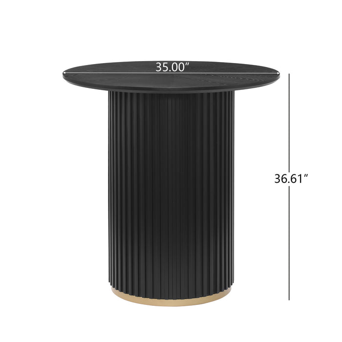 Voss Modern Round Dining Table with Ash Veneer Tabletop & Metal Base, Black