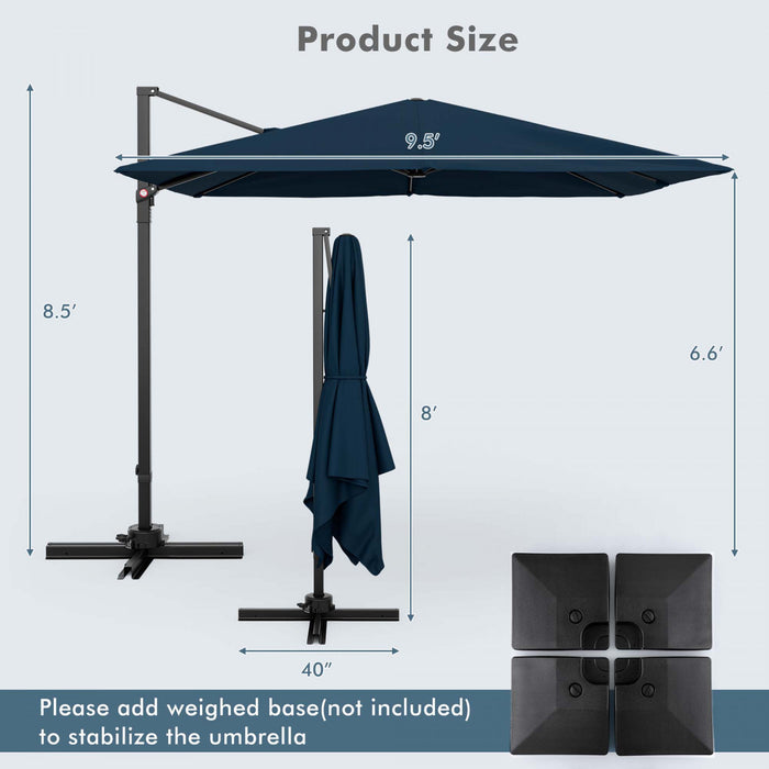 Costway Patio 9.5FT Square Cantilever Offset Hanging Umbrella 2-Tier 360° Outdoor Navy