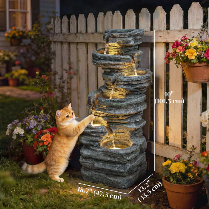 Outsunny Outdoor 6-Tier Water Fountain, Waterfall Fountain with LED Lights