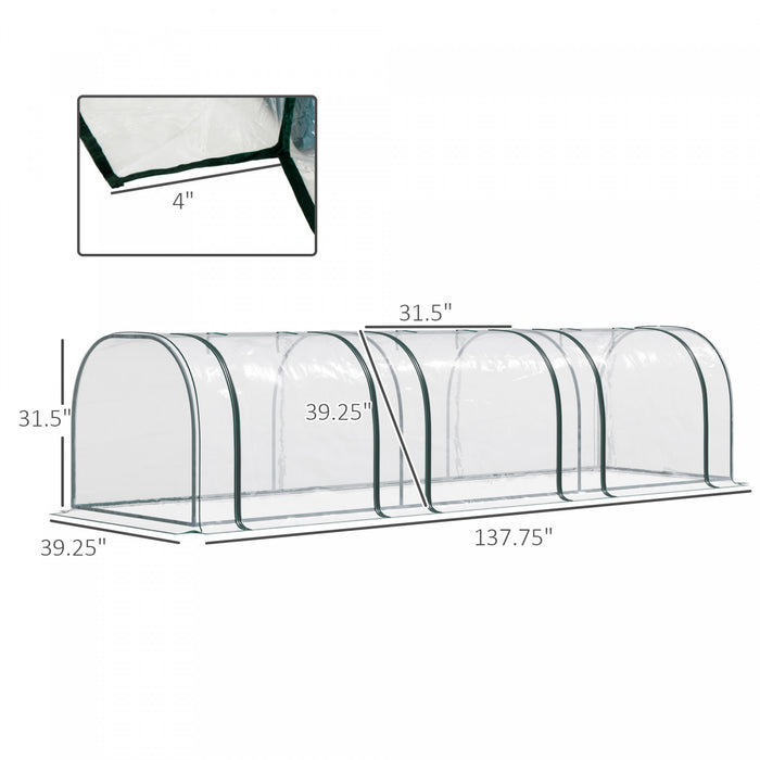 Outsunny 11.5' X 3' X 2.5' Portable Mini Tunnel Greenhouse With 3 Zipped Doors, Portable Small Green House, Easy Assembly, Clear