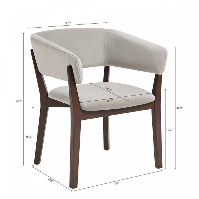 Blake Modern Faux Mohair Wood Armchair in Greige - Set of 4 Dining Chair