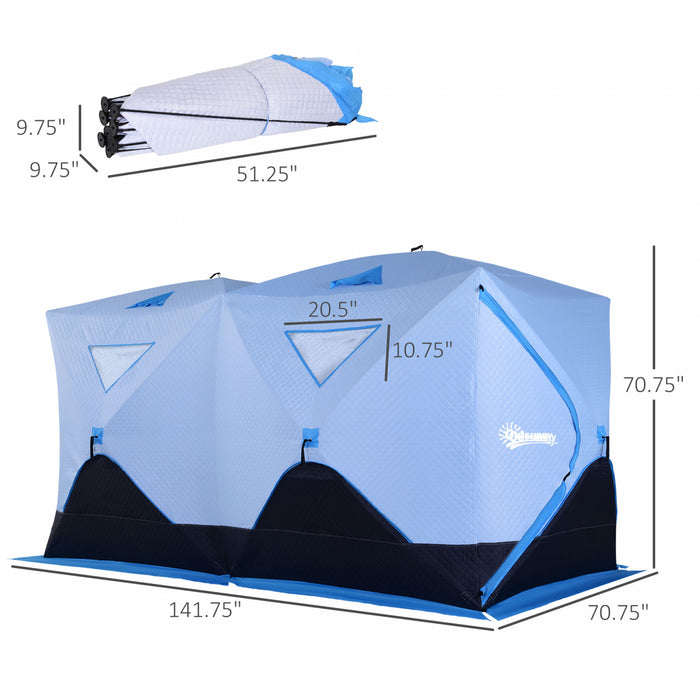 Outsunny 8-person Pop-up Ice Fishing Tent, Insulated Ice Fishing Shelter With Ventilation Windows, Double Doors And Carry Bag, For Low-temp -22℉