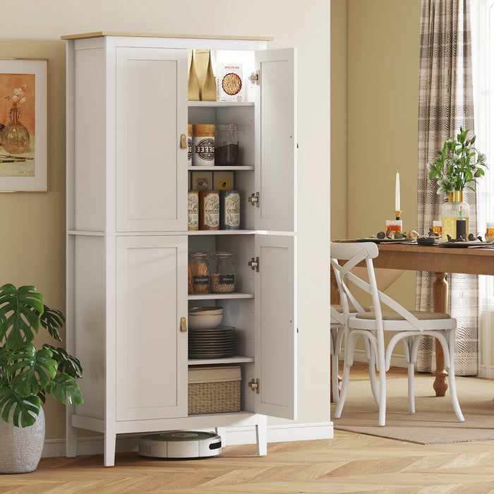 HOMCOM Kitchen Pantry with Sensor LED Light Pantry Storage Cabinet White