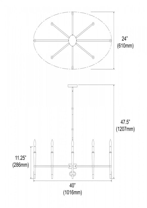 Dainolite Langford 8 Light Horizontal Chandelier Vintage Bronze Finish Black Shade Lamp