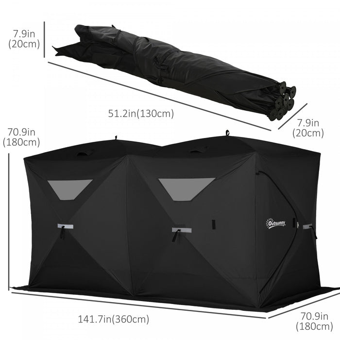 Outsunny 5-8 Person Pop-up Ice Fishing Shelter Tent, Black