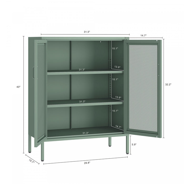 Amelia Modern 32\" Metal Accent Cabinet in Sage Green
