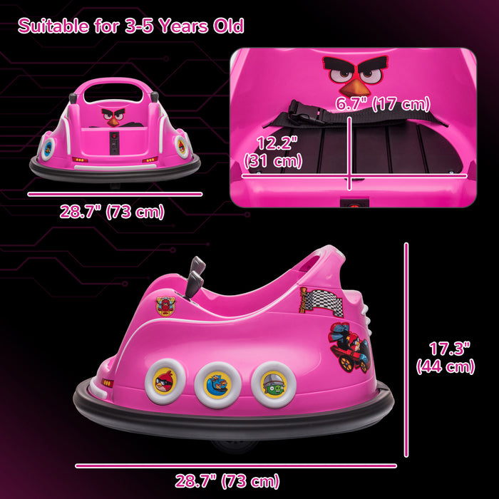 Qaba 12v Bumper Car For Kids, Angry Bird Licensed Electric Powered Ride-On Car With Dual Joysticks, 360 Degree Spin, Remote Control, Music, Led Lights, For Ages 3-5, Pink