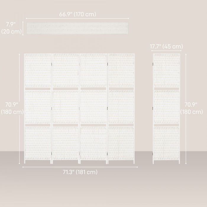 HOMCOM 6Ft 4 Panel Room Divider with Shelves, Partition Wall Divider, White