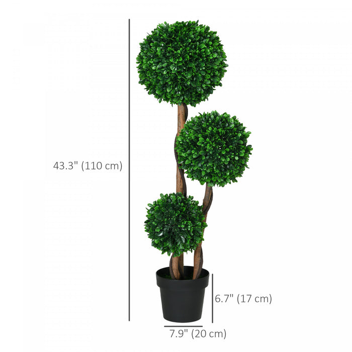 HOMCOM 3.6ft Artificial Tree, Three Ball Boxwood Topiary for Indoor Outdoor