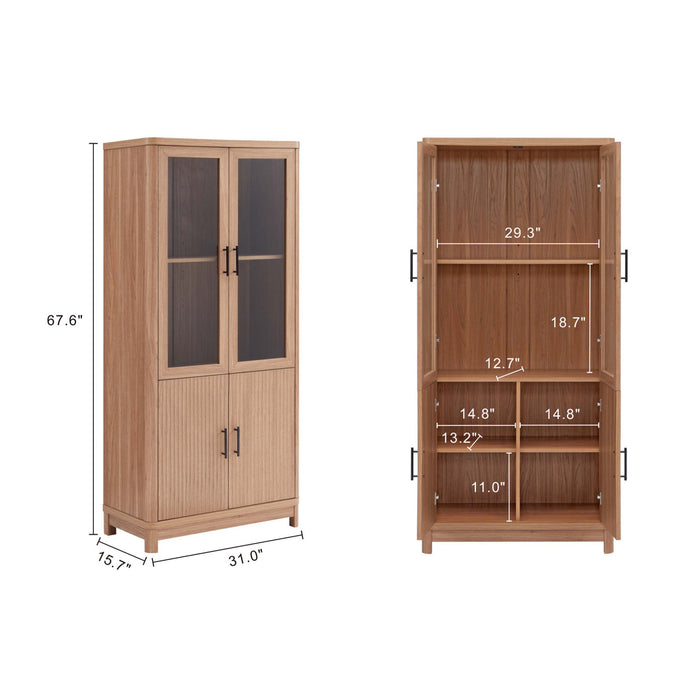 Jodie Mid-Century Modern 31\" Bookcase Cabinet in Maple (6-Shelf) - Set of 2