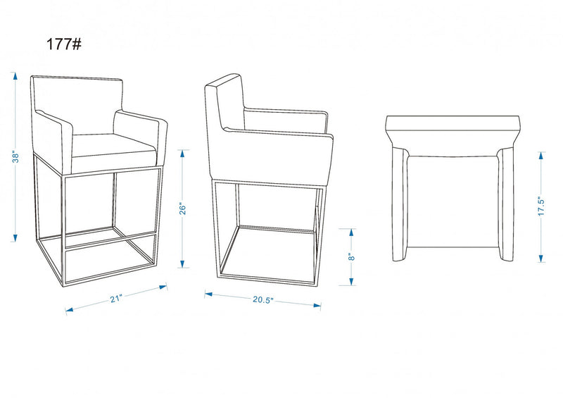 Ambassador Mid-Century Modern Metal Upholstered Counter Stool in Gray - Set of 2 Bar Stool