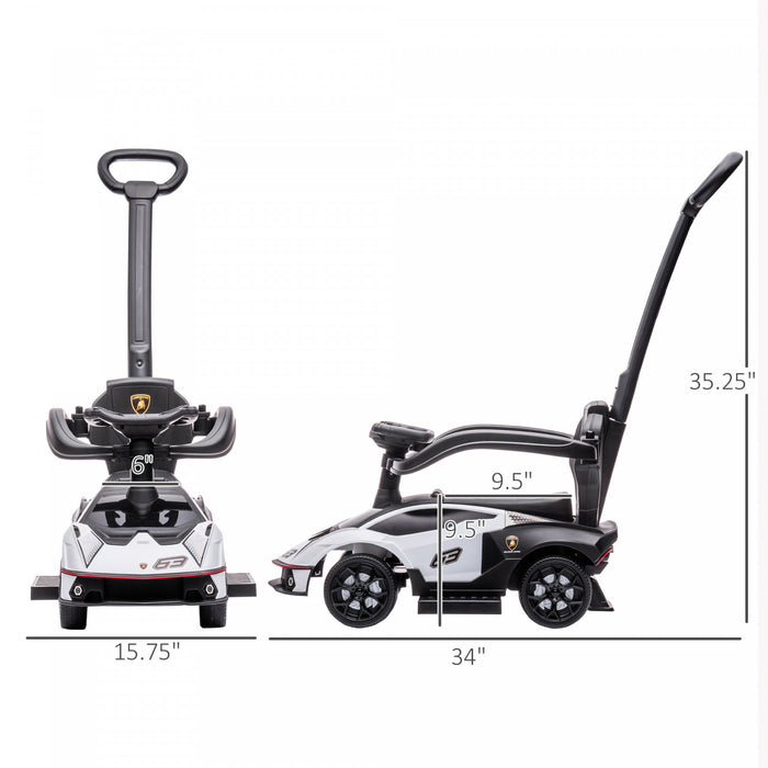 Aosom 2 In 1 Ride On Push Car Essenza Scv12 Licensed Toddler Sliding Car Walker Push-along With Horn Engine Sound Steering Wheel No Power Manual, White