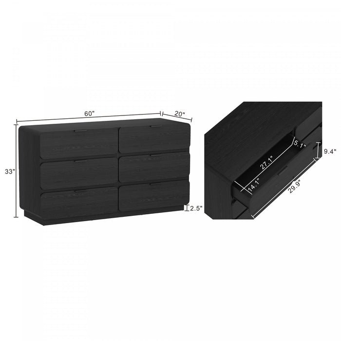 Chrystie Contemporary Modern 60\" Dresser in Black (6-Drawer)