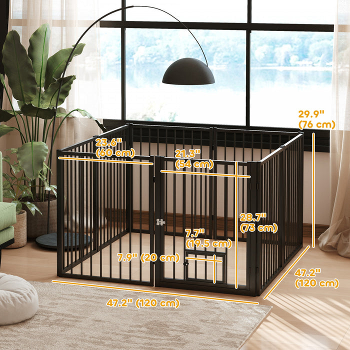 Pawhut Dog Playpen, 30\"h Pet Playpen, 8 Panels Puppy Exercise Pen Heavy Duty With Dog Gate & Cat Door, Indoor Outdoor Foldable Portable Dog Fence For Small & Medium Dogs