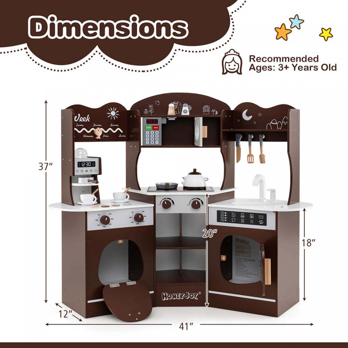 Honeyjoy Corner Kitchen Playset With Coffee Machine Oven Microwave Washing Machine Brown
