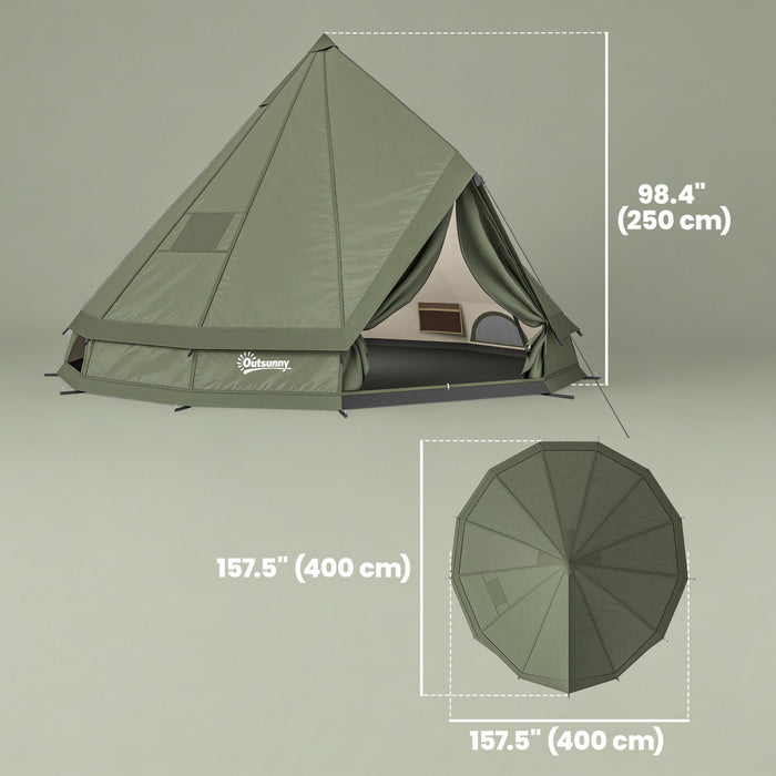 Outsunny Teepee Tent Waterproof 4-6 Person, Army Green