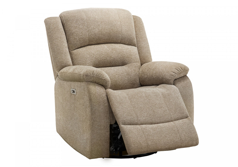 Large Upholstered Power Reclining Chair, Usb Ports Included, Beige Fabric, Transitional Recliner