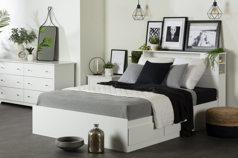 Vito Bookcase Headboard With Storage - Pure White 