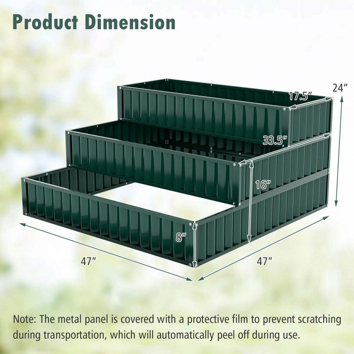 Costway 1 Pcs 3-tier Raised Garden Bed,47\" X 47\" X 24\" Metal Outdoor Elevated Planter Box Green