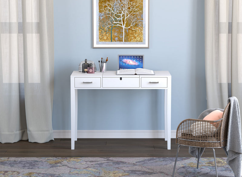 40” Console Table With 2 Drawers And 1 Foldable Mirror - White