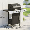 Outsunny 3 Burner Propane Gas Grill with Side Burner, 36,000 BTU BBQ Grill, Propane BBQ, Cast Metal Grates, Thermometer, Warming Rack, Cabinet, Wheels, Side Tables
