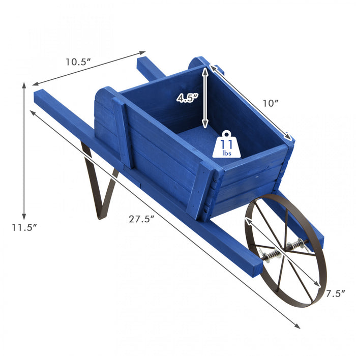 Costway Wooden Wagon Planter Decorative Indoor/outdoor Rustic Flower Cart With Wheel Blue