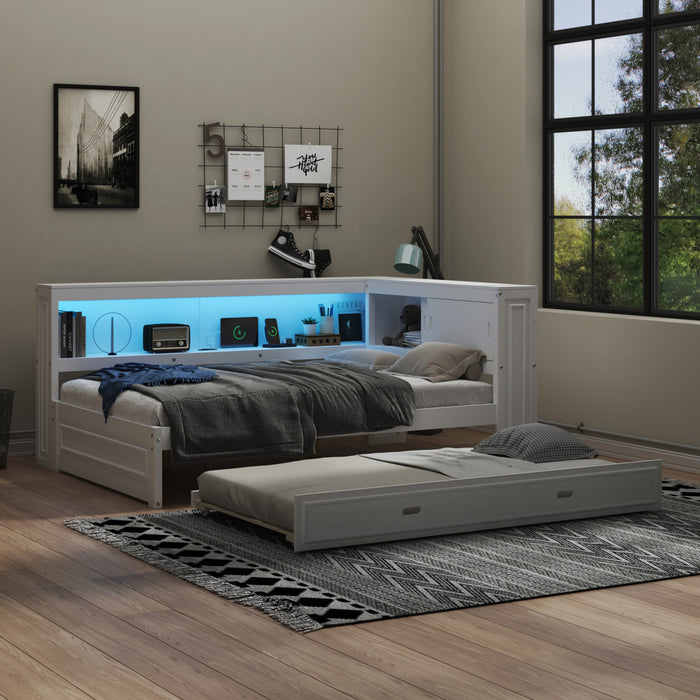 Diana Wood Full Daybed With Storage Shelves, Usb, Led, White