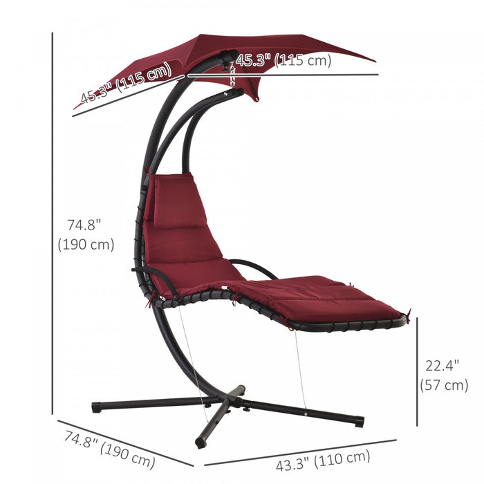 Outsunny Outdoor Hammock Chair With Stand, Floating Chaise Lounge Chair With Soft Padded Cushion, Hanging Hammock Swing Reclining Seat With Canopy Umbrella, Wine Red