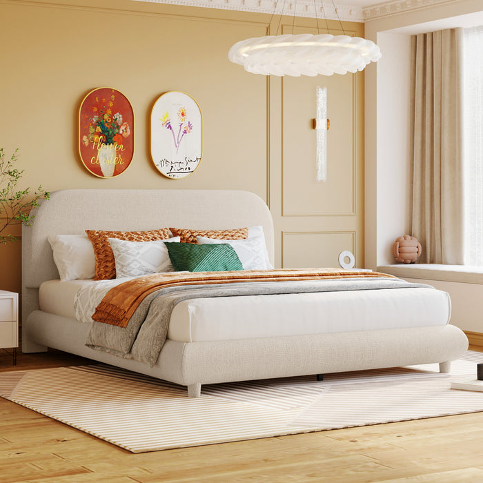 Sophie Teddy Fleece Upholstered Platform Bed with Soft Fabric and Sturdy Frame,Queen Size,Beige Queen Bed