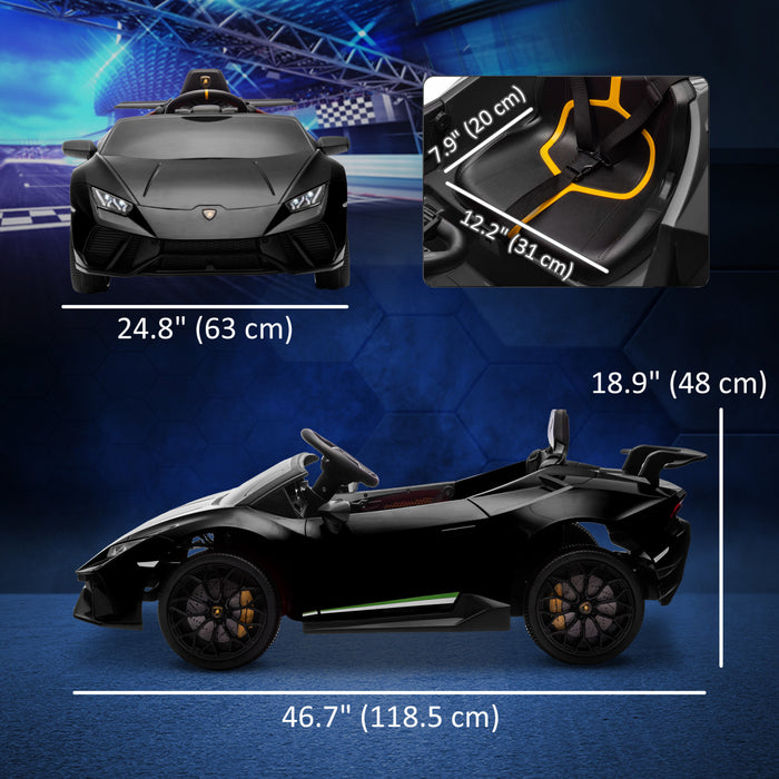Qaba 12v Electric Powered Ride-On Car For Kids, Lamborghini Huracan Licensed Kids Car With Remote Control, Spring Suspension, Transport Wheels, Soft Start, Led Light, Music, For 3-6 Years, Black