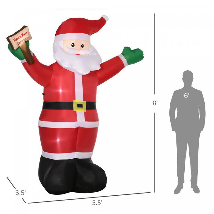 Outsunny 8' Inflatable Christmas Santa Claus Holds Sign Of Blessings