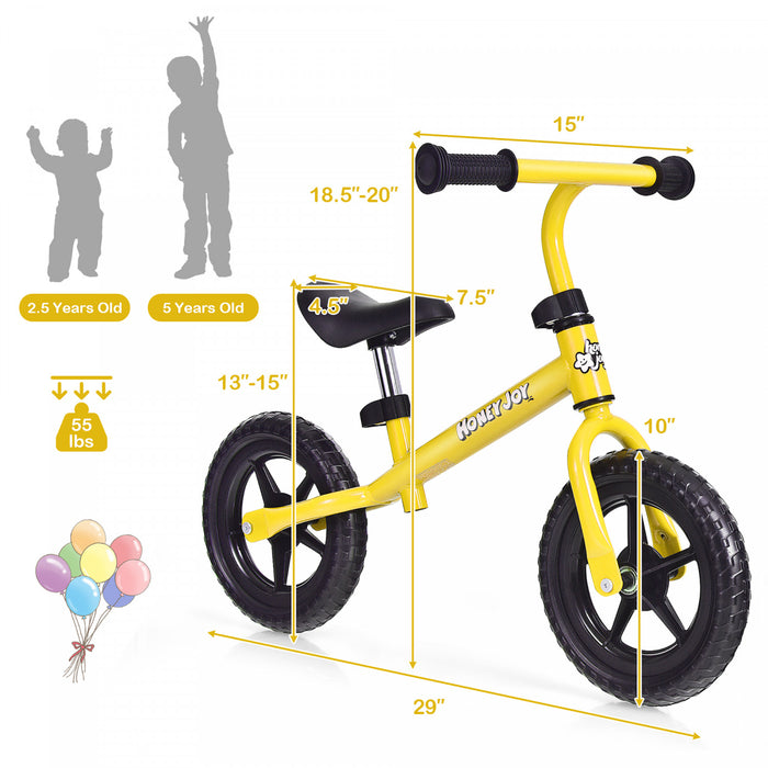 Honeyjoy Kids Balance Bike No Pedal Training Bicycle W/adjustable Handlebar & Seat Yellow