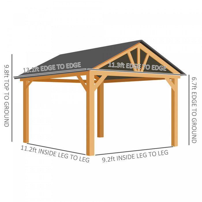 Outsunny 11' X 13' Wooden Gazebo Canopy Outdoor Sun Shade Shelter W/ Steel Roof, Solid Wood, Black & Natural