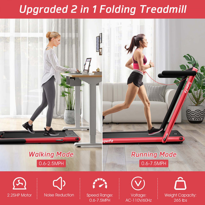 Superfit 2.25hp 2 In 1 Folding Treadmill Jogging Machine W/app Control Red