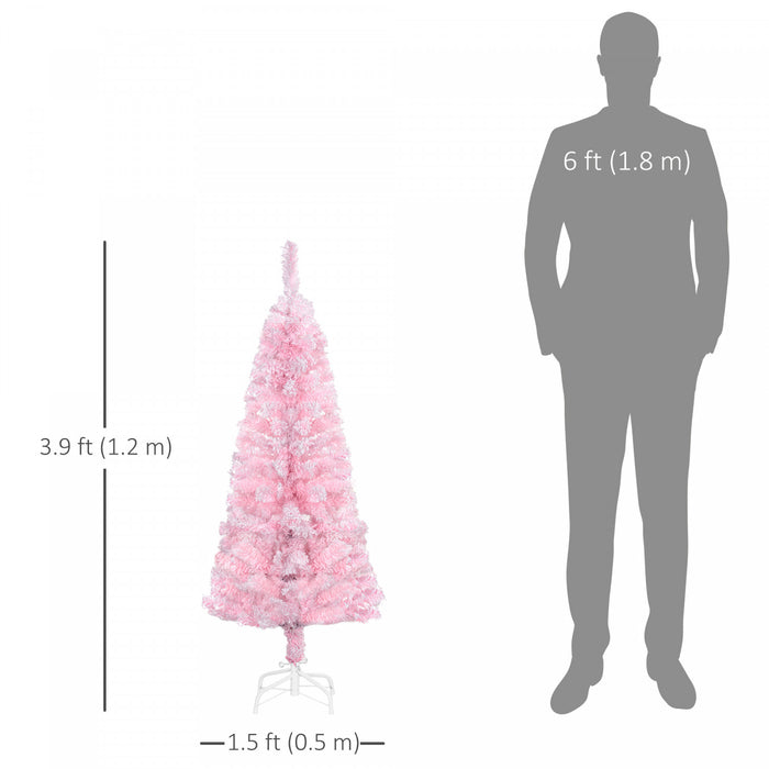 Homcom Snow Flocked Pencil Artificial Christmas Tree With Steel Base Pink