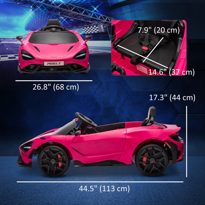 Qaba Mclaren 765lt Licensed 12v Ride On Car, Battery Powered Ride-On Kids Electric Car With Scissor Doors, Transport Wheels, Remote Control, Slow Start, Led Lights, Music Horn, Pink