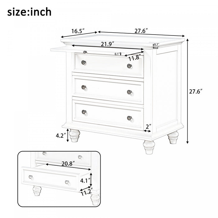 U_Style 27.6 Inch Painted Nightstand with Pull-Out Tray and 3 Drawers, Brown