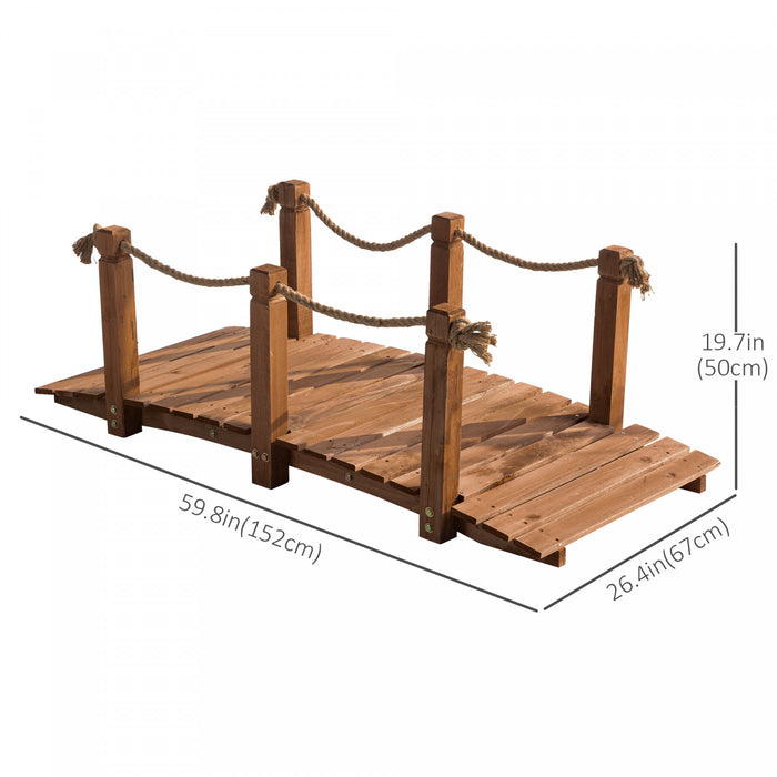Outsunny 5ft Wooden Garden Bridge Outdoor Decorative Arc Footbridge With Hemp Rope Railings & Fir Construction, Orange